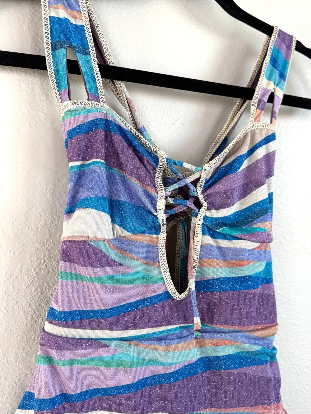 BECCA by Rebecca Virtue Blue Purple Agate Skylar Braided Plunge One-Piece Size S